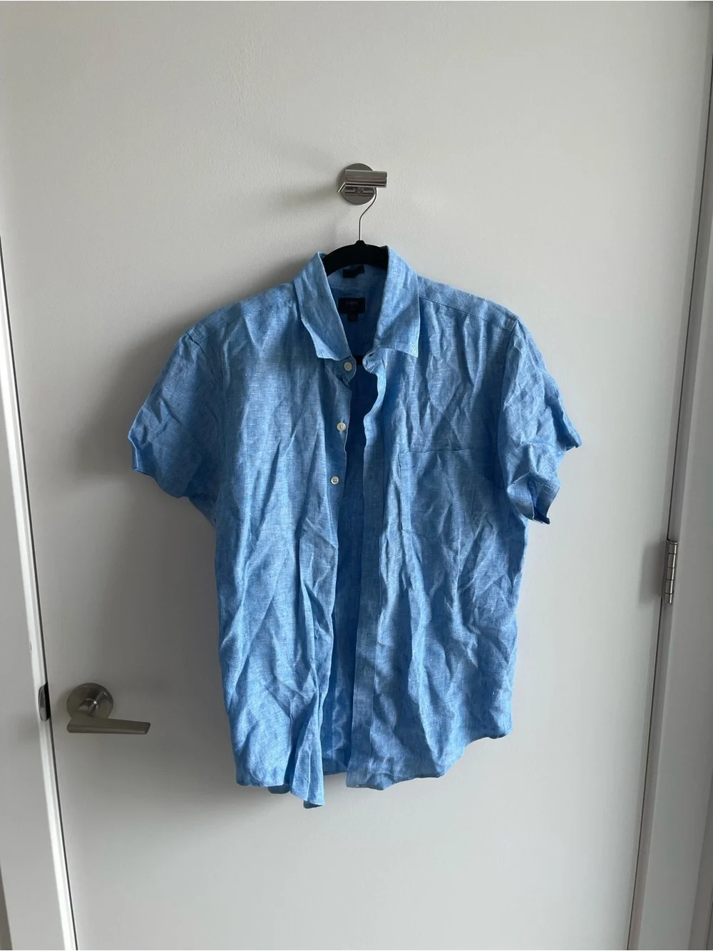 J Crew Light Blue Short-Sleeve Linen Blend Shirt